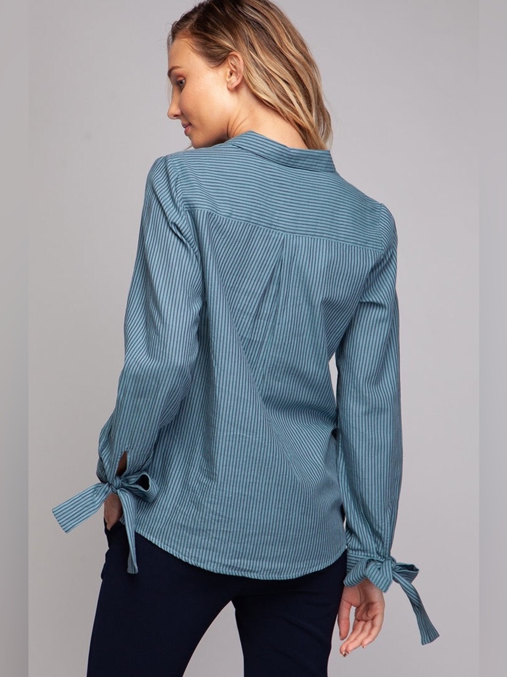 The Bow & Button Blue Stripe Shirt - Picture 2 of 5